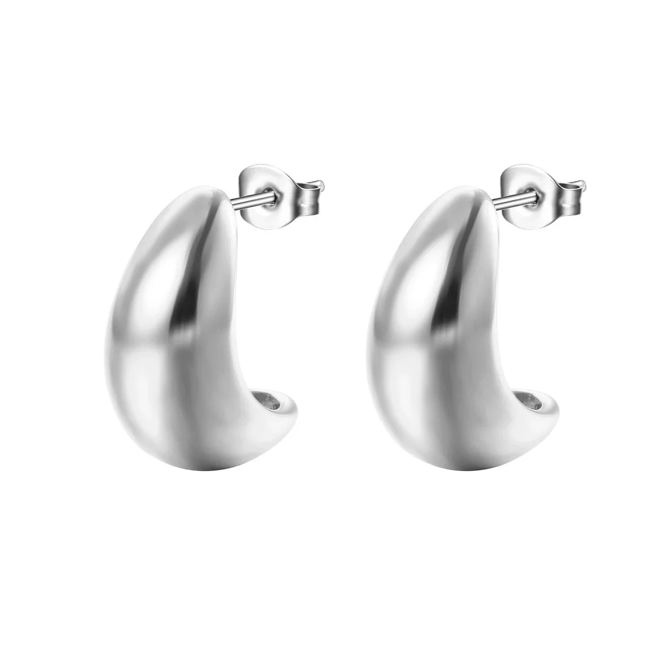 Sculptural Stainless Steel Teardrop Stud Earrings - Silver