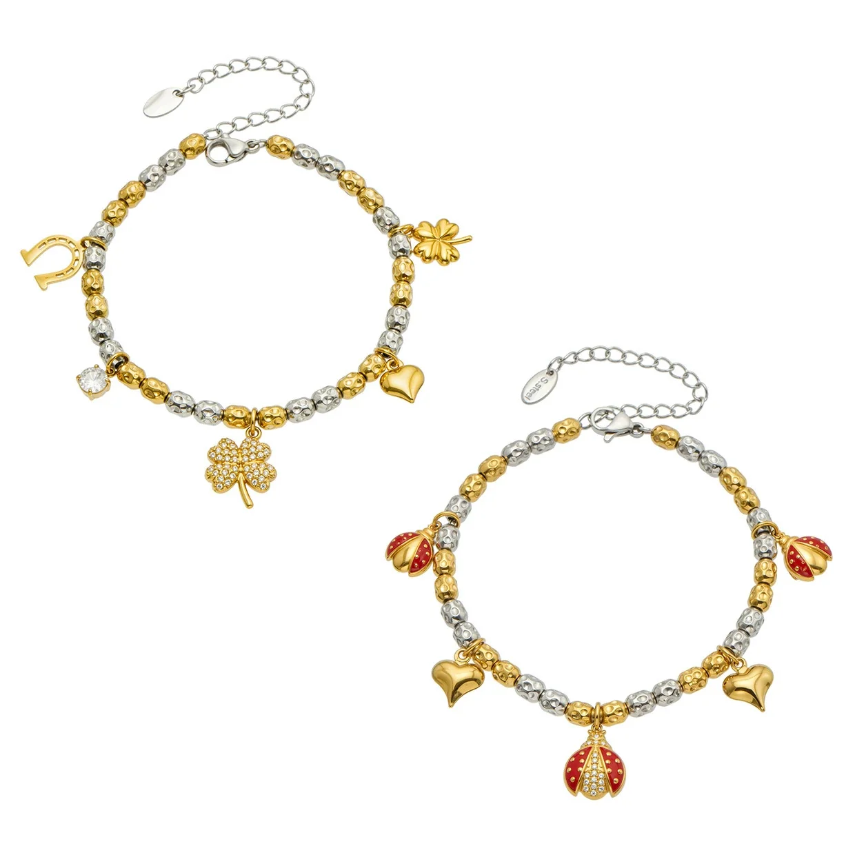 Playful Two-Tone 316L Stainless Steel Bead Charm PVD Bracelet