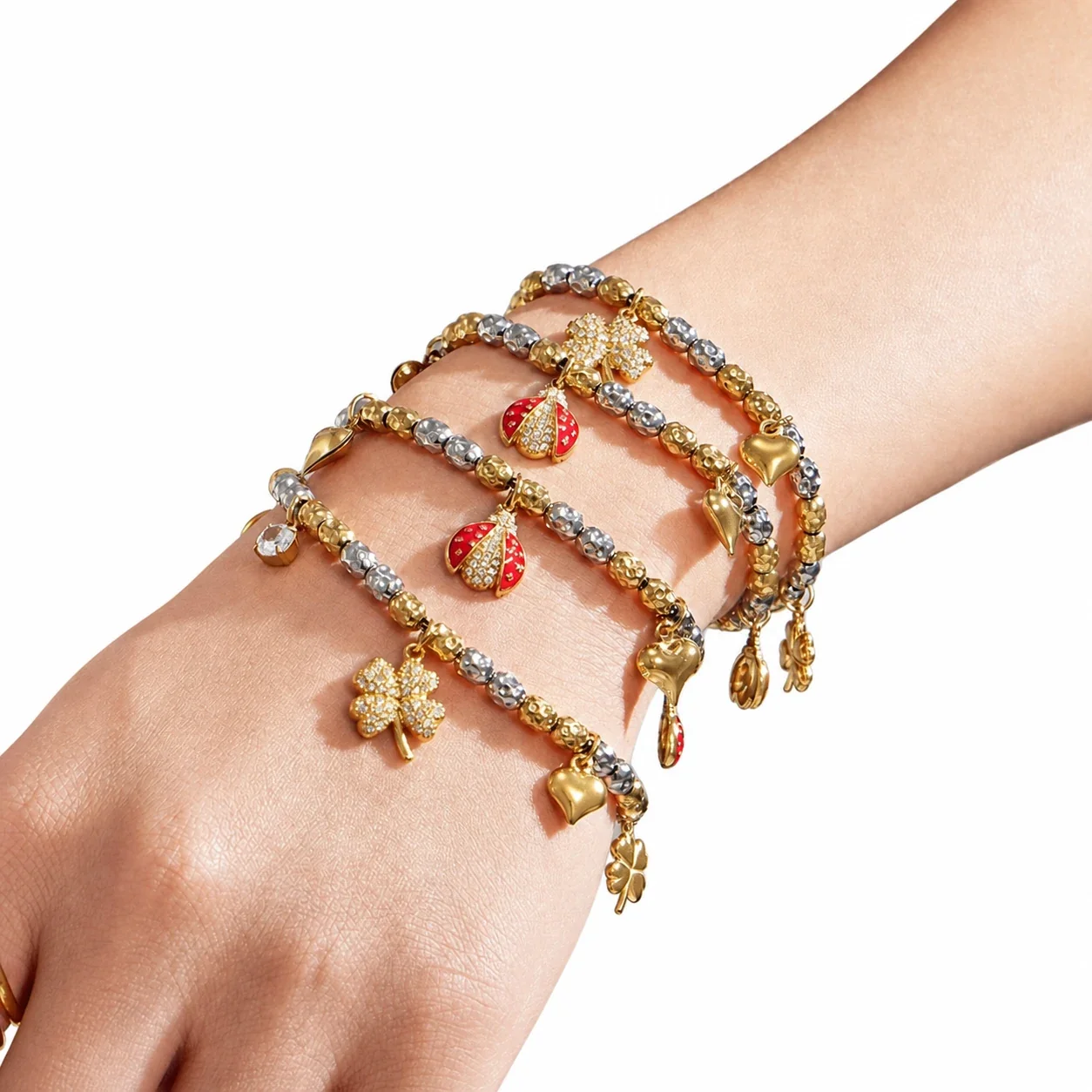 Playful Two-Tone 316L Stainless Steel Bead Charm Bracelet
