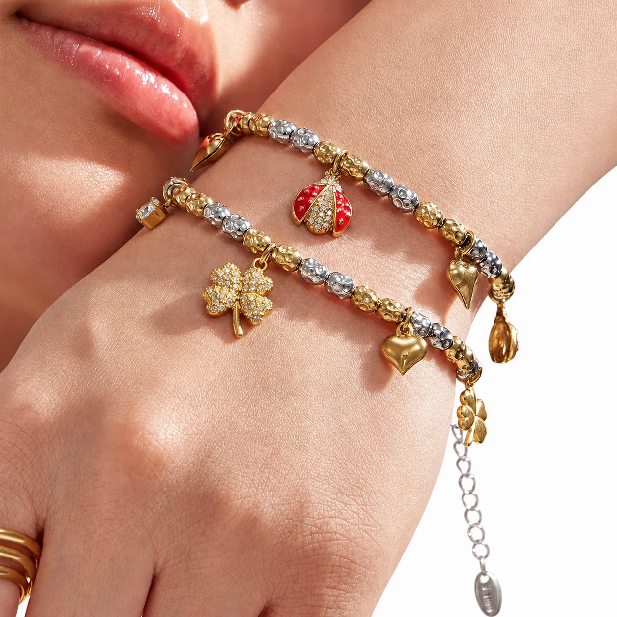 Playful Two-Tone 316L Stainless Steel Bead Charm Bracelet