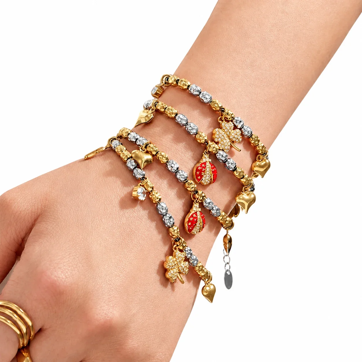 Playful Two-Tone 316L Stainless Steel Bead Charm Bracelet