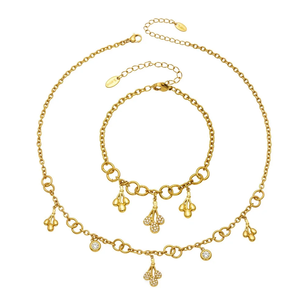 Delicate 316 Stainless Steel Cable Chain Three-Drop PVD Jewelry Set