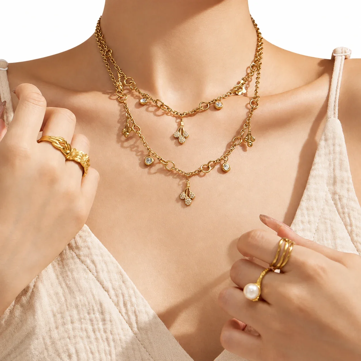 Delicate 316 Stainless Steel Cable Chain Three-Drop Jewelry Set