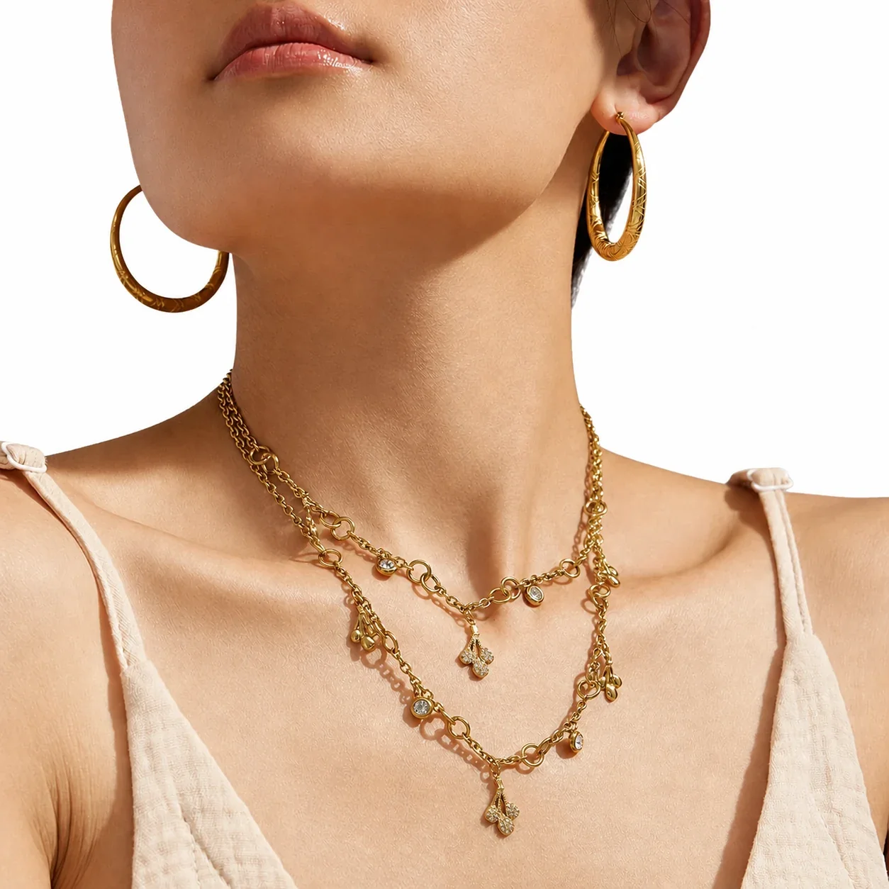 Delicate 316 Stainless Steel Cable Chain Three-Drop Jewelry Set