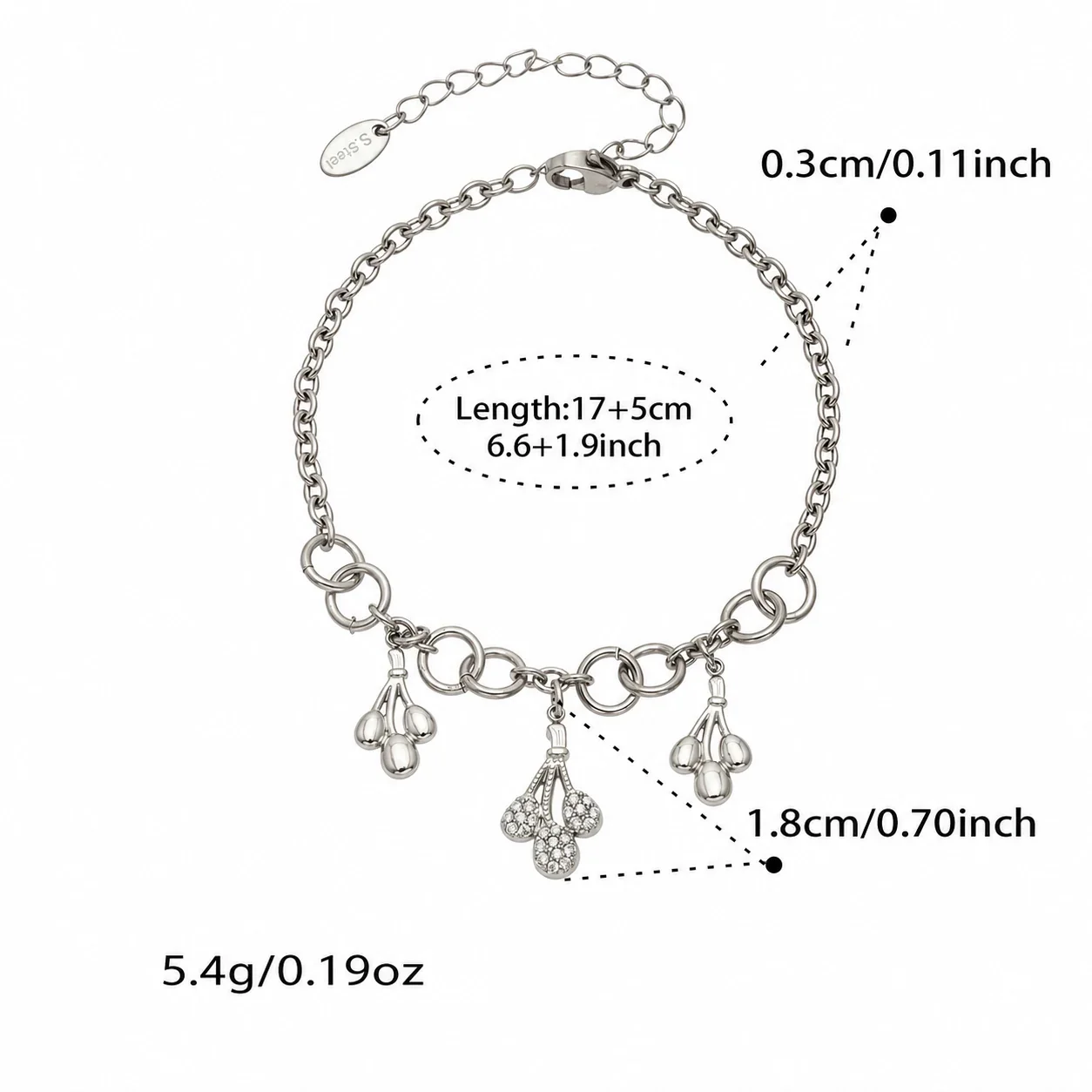 Delicate 316 Stainless Steel Cable Chain Three-Drop Jewelry Set - Silver 17+5 cm