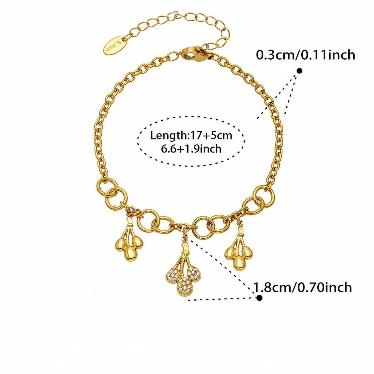 Delicate 316 Stainless Steel Cable Chain Three-Drop Jewelry Set - Gold 17+5 cm