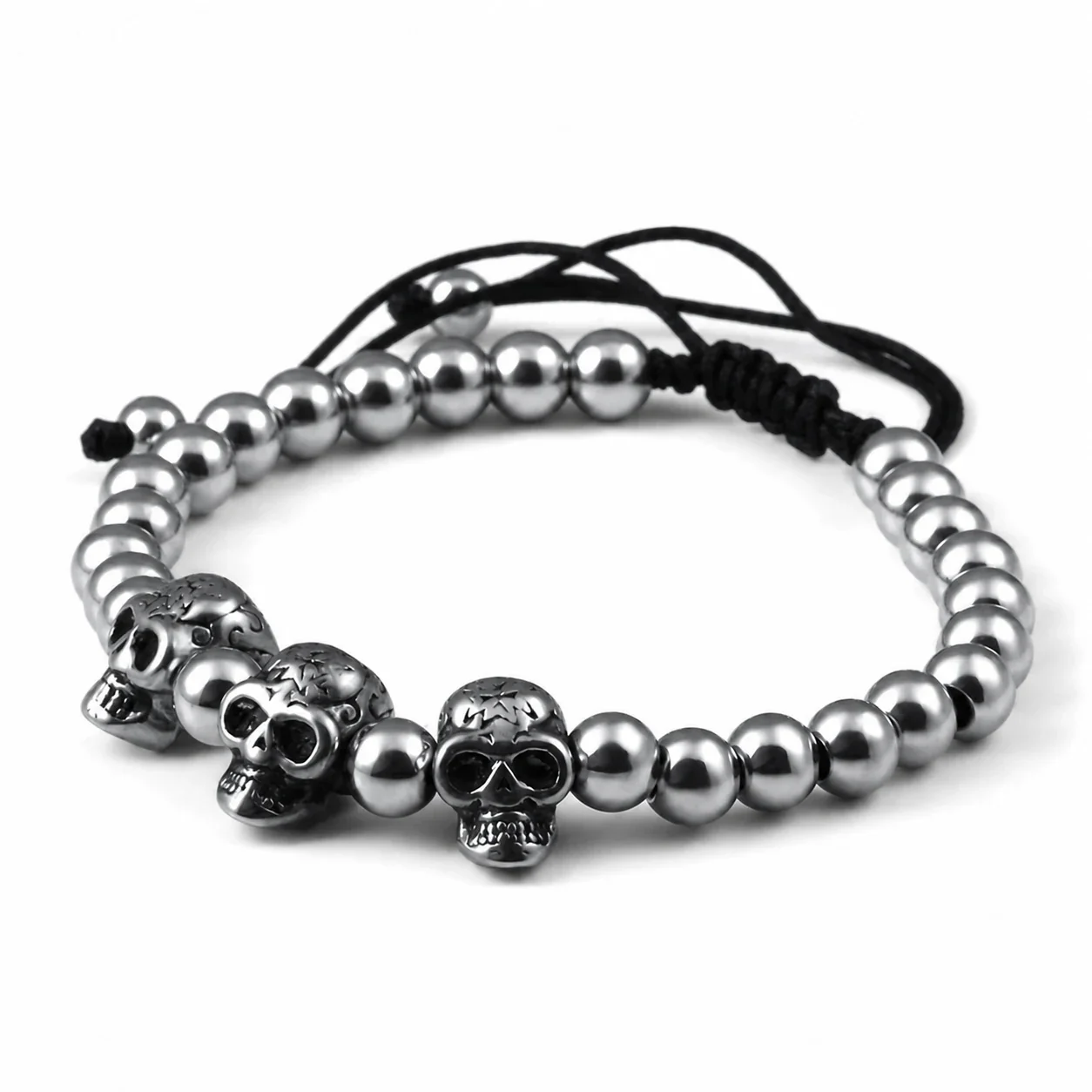 Rugged 316 Stainless Steel Skull Bead Bracelet