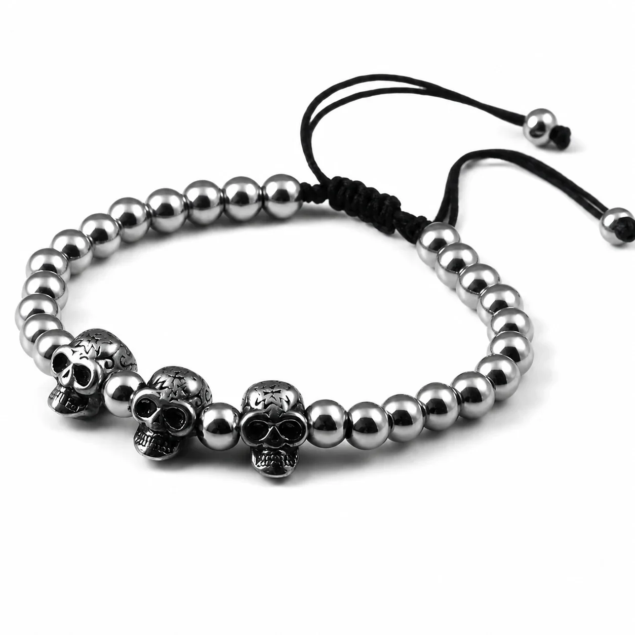 Rugged 316 Stainless Steel Skull Bead Bracelet