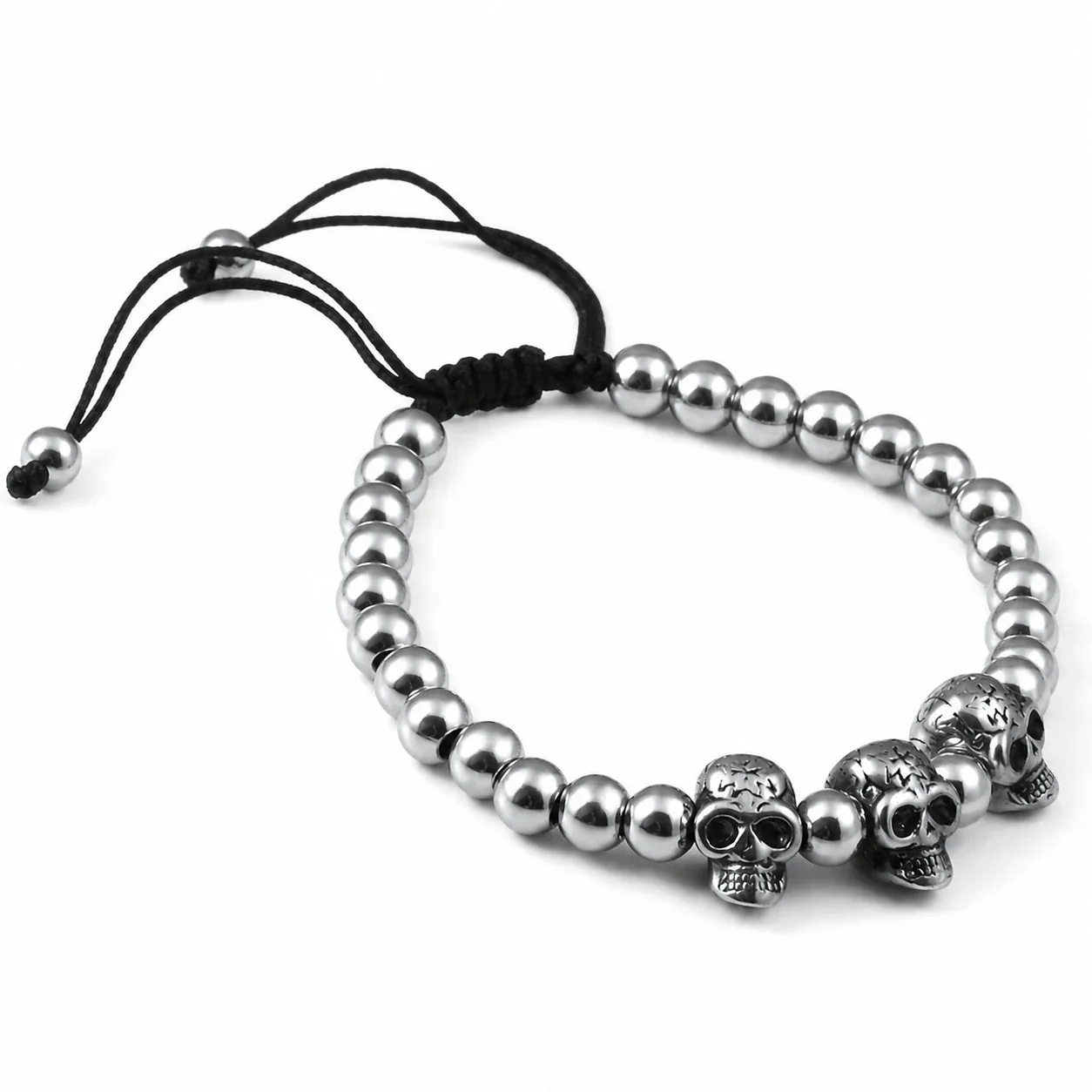 Rugged 316 Stainless Steel Skull Bead Bracelet
