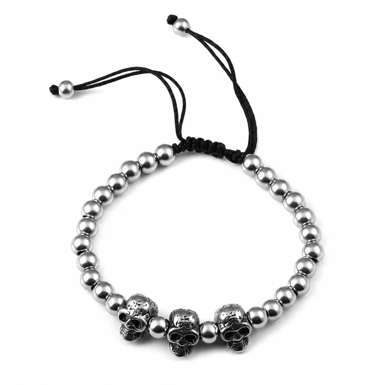 Rugged 316 Stainless Steel Skull Bead Bracelet