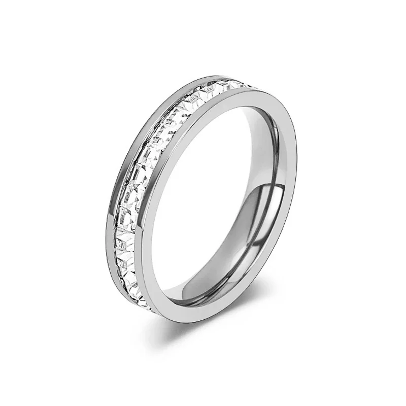 Polished Stainless Steel Channel-Set CZ Band Ring