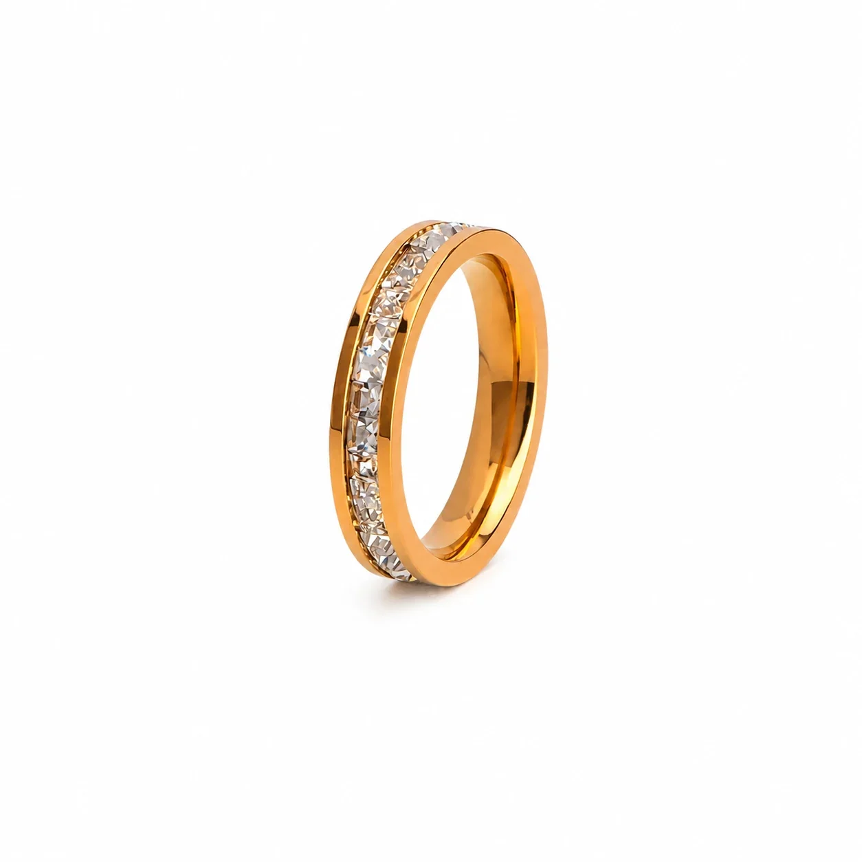 Polished Stainless Steel Channel-Set CZ Band Ring - Rose Gold