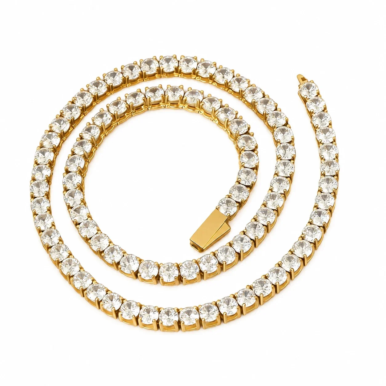 Tennis Necklace Round Crystal Stations Gold PVD 316 Stainless Steel