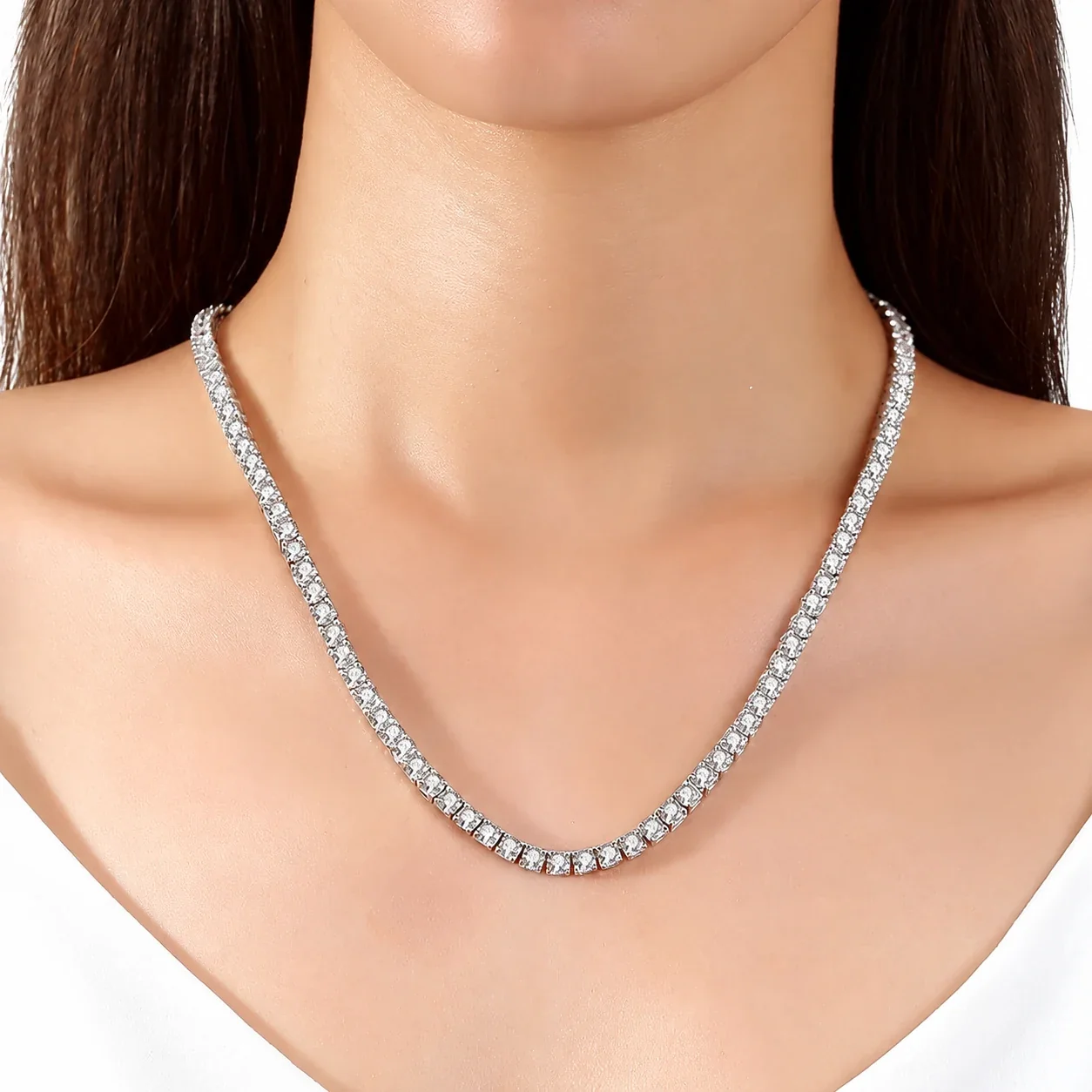 Tennis Necklace Round Crystal Stations Gold PVD 316 Stainless Steel