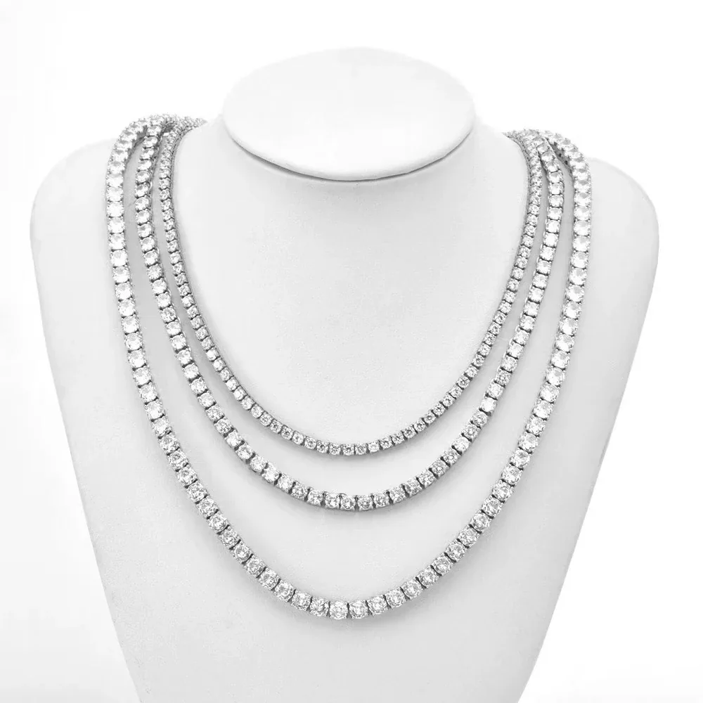 Tennis Necklace Round Crystal Stations Gold PVD 316 Stainless Steel
