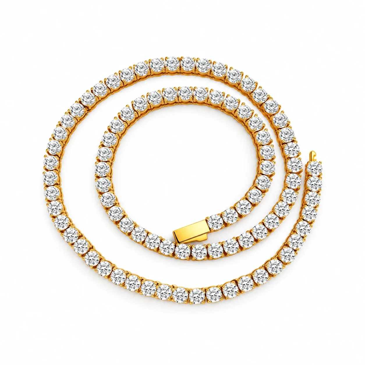 Tennis Necklace Round Crystal Stations Gold PVD 316 Stainless Steel - Gold 4 mm 45 cm