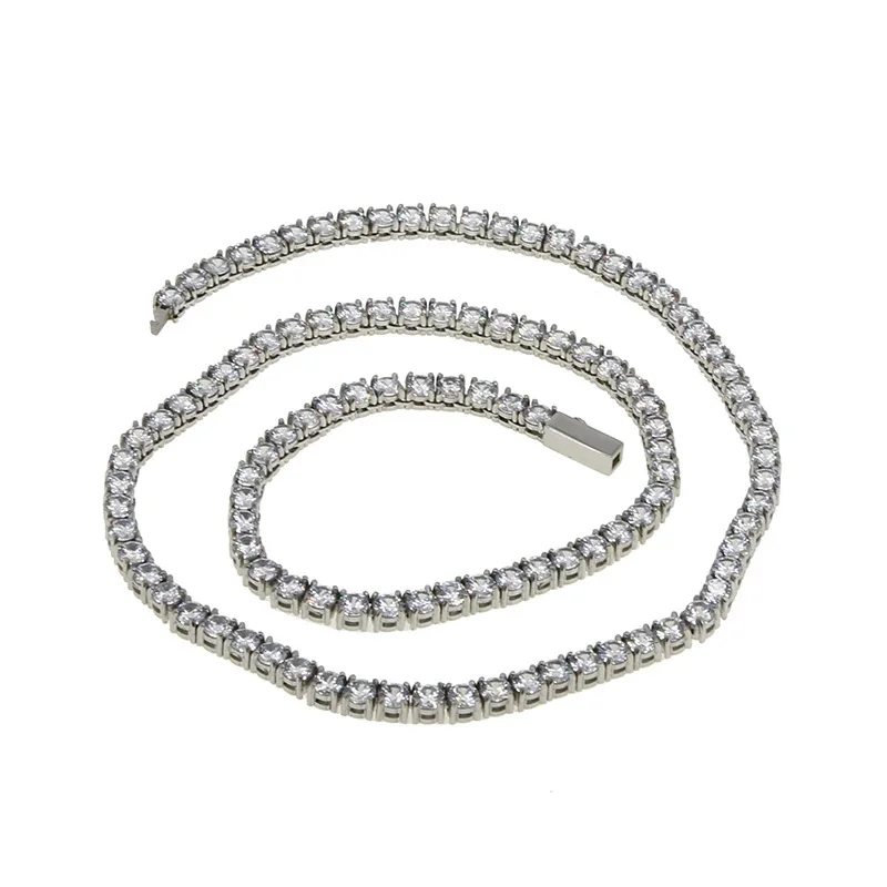 Tennis Necklace Round Crystal Stations Gold PVD 316 Stainless Steel - Silver 4 mm 50 cm