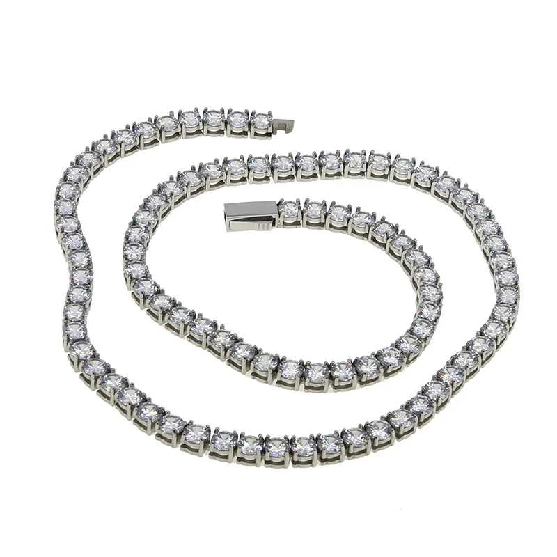 Tennis Necklace Round Crystal Stations Gold PVD 316 Stainless Steel - Silver 5 mm 50 cm