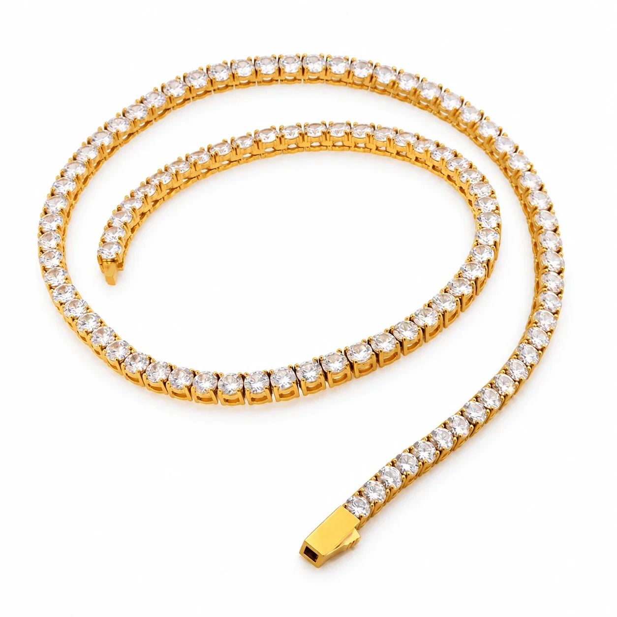 Tennis Necklace Round Crystal Stations Gold PVD 316 Stainless Steel - Gold 5 mm 50 cm