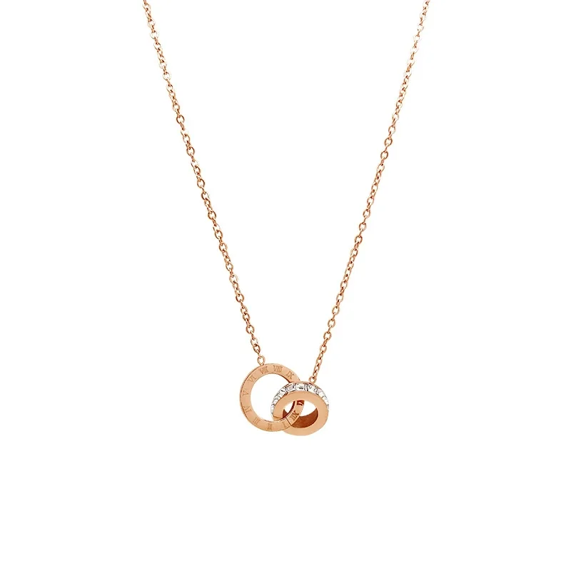 Interlocking Ring Crystal Box Chain Stainless Steel Necklace