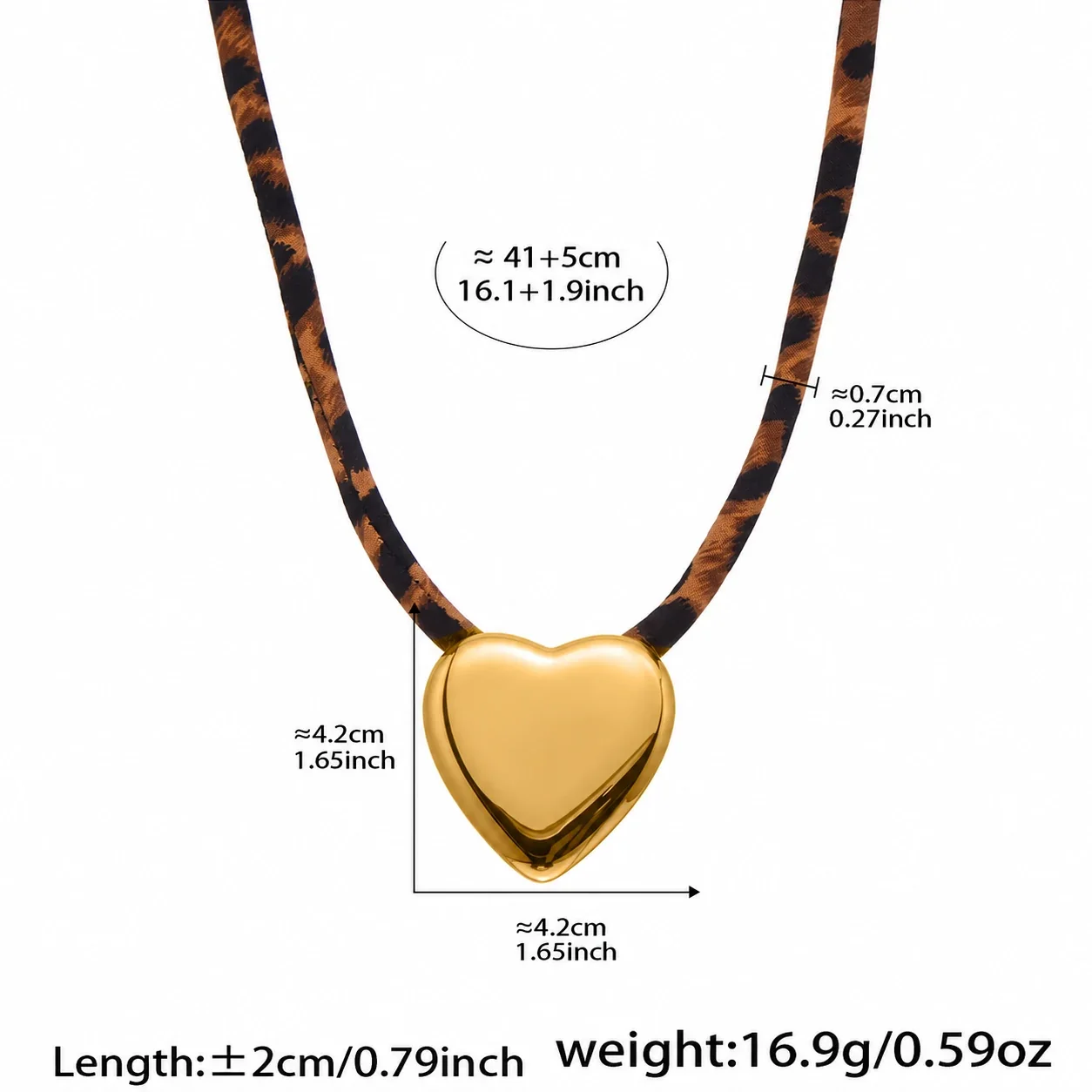 Pendant Necklace Leopard Cord & Geometric Gold-Plated Steel - Gold 40+5 cm