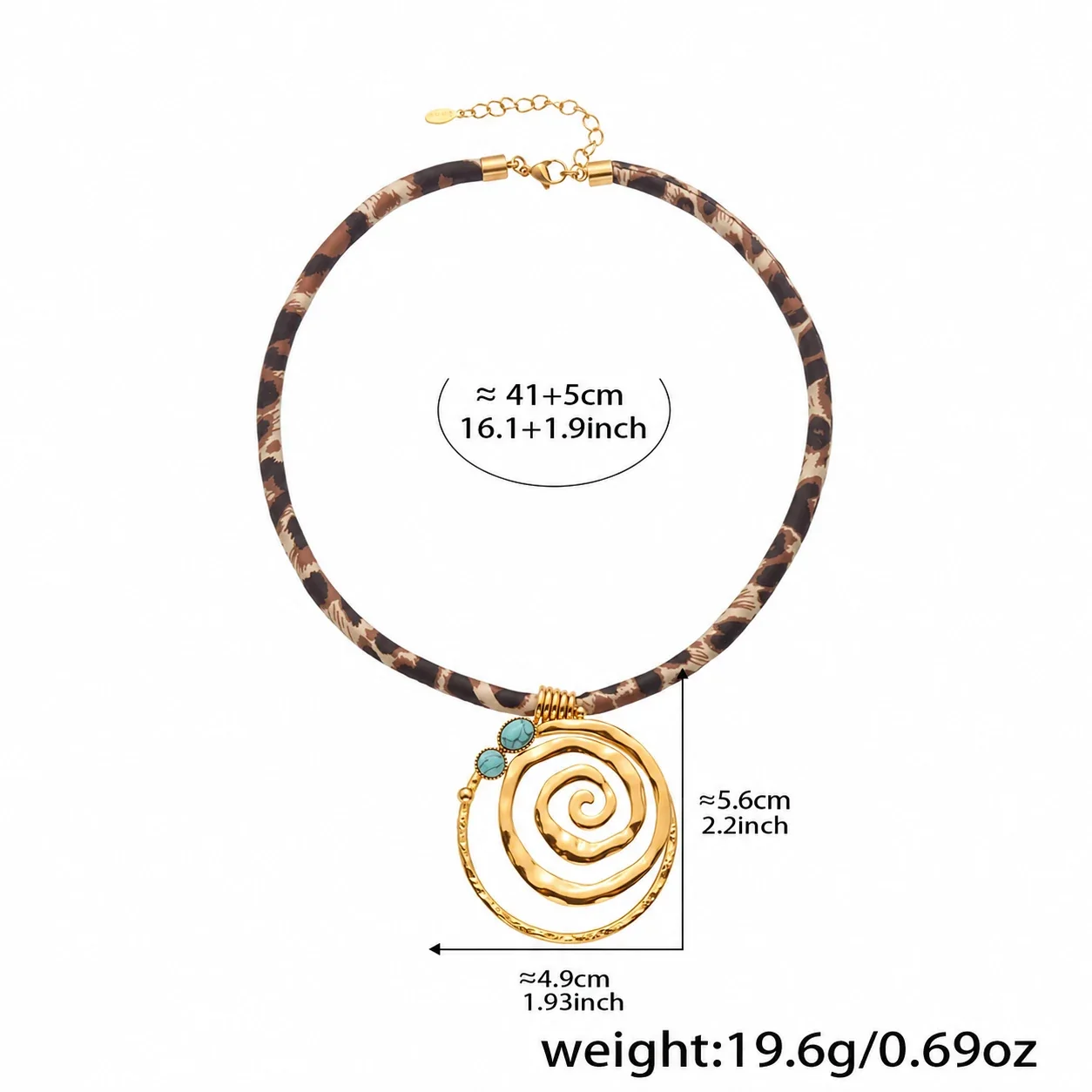 Pendant Necklace Leopard Cord & Geometric Gold-Plated Steel - Gold 41+5 cm