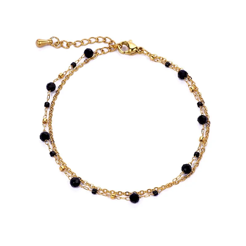 Layered 18K Gold-Plated Bead Double Chain Bracelet