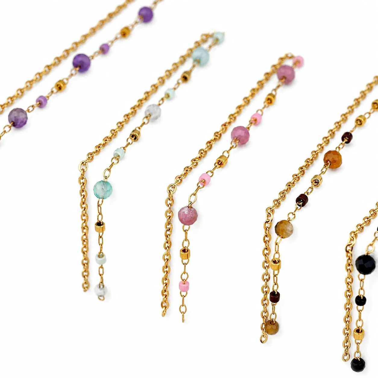 Layered 18K Gold-Plated Bead Double Chain Bracelet