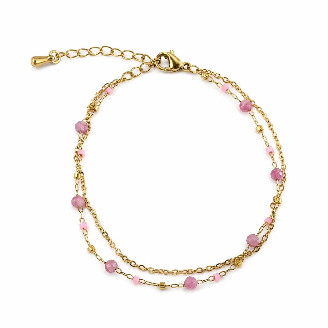 Layered 18K Gold-Plated Bead Double Chain Bracelet