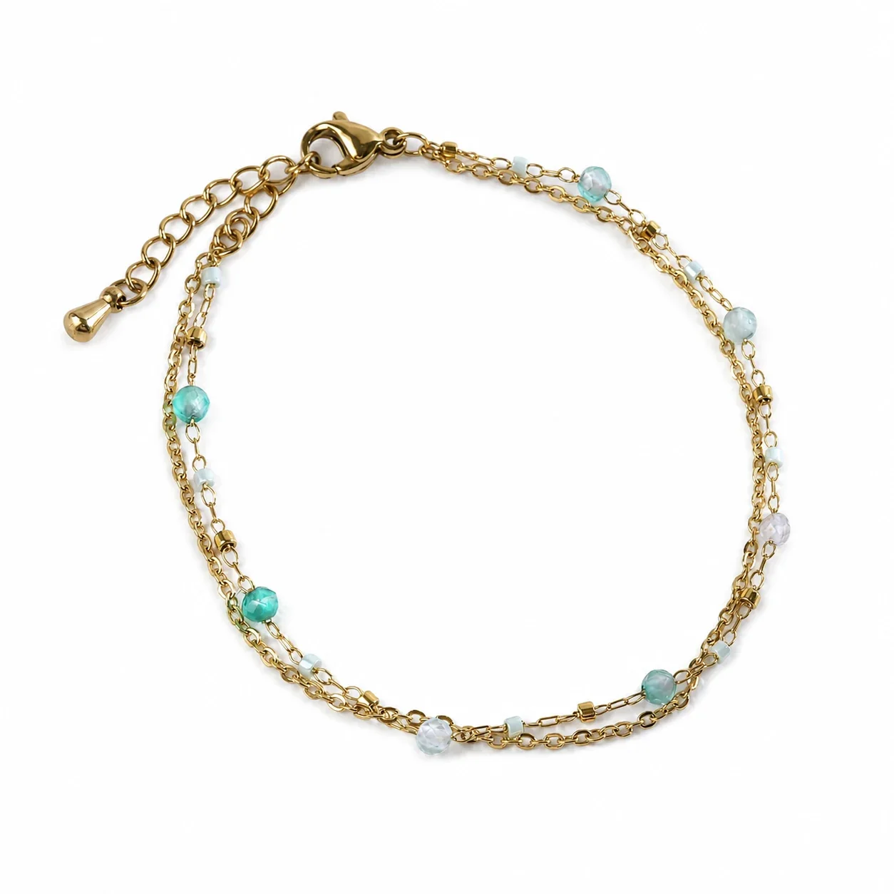 Layered 18K Gold-Plated Bead Double Chain Bracelet