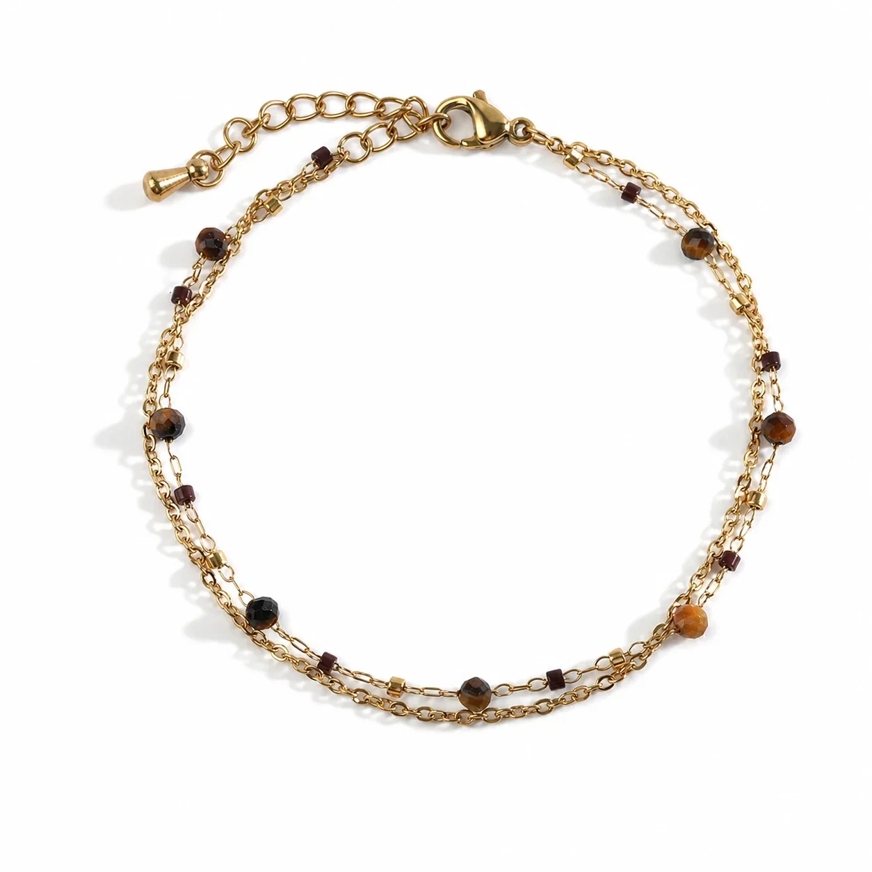 Layered 18K Gold-Plated Bead Double Chain Bracelet