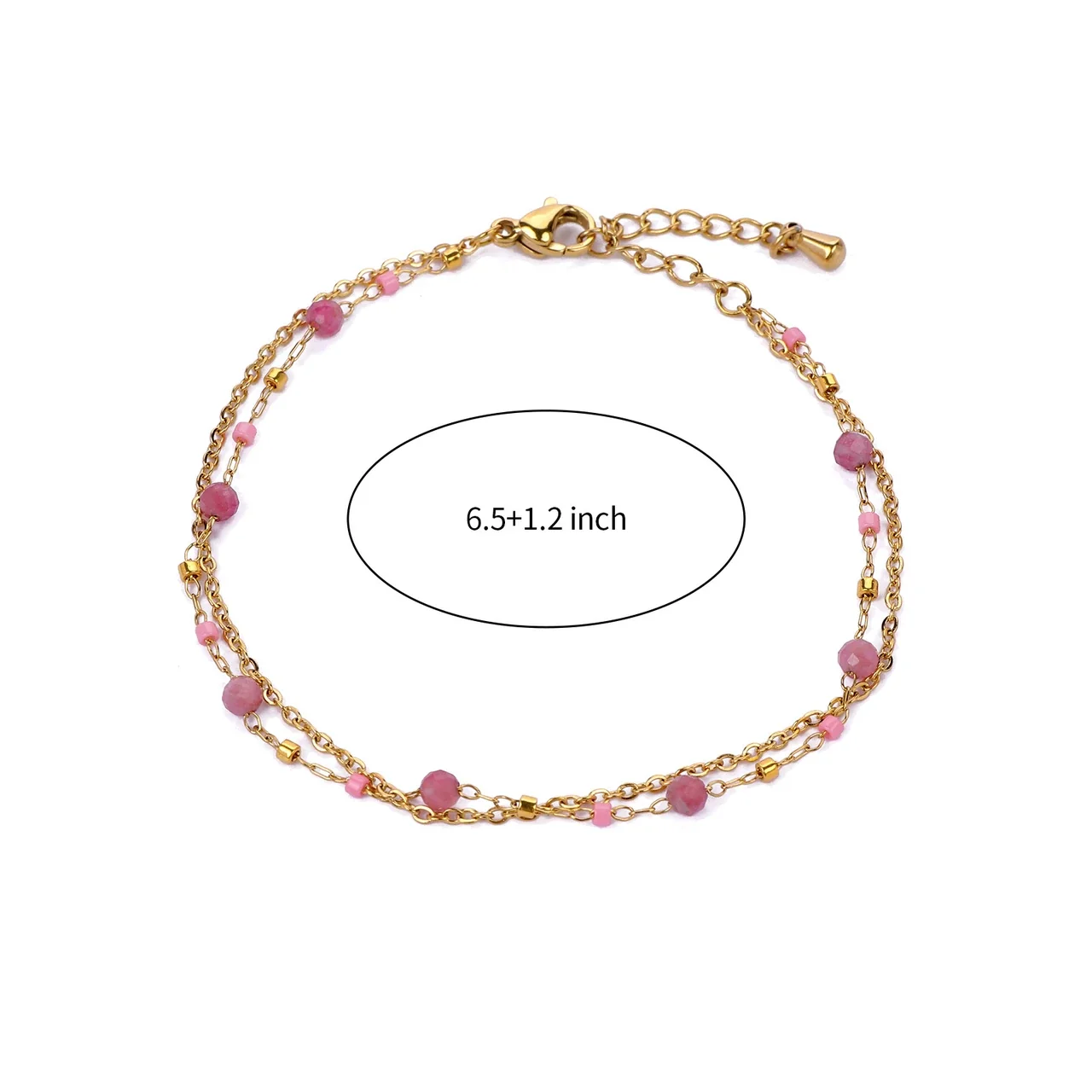 Layered 18K Gold-Plated Bead Double Chain Bracelet - Gold Garnet
