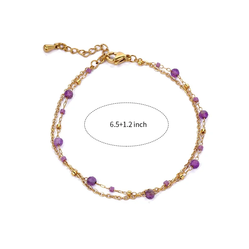 Layered 18K Gold-Plated Bead Double Chain Bracelet - Gold Amethyst