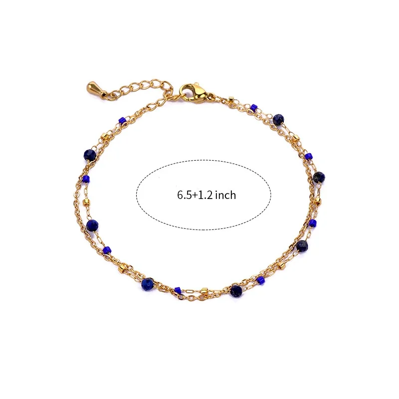 Layered 18K Gold-Plated Bead Double Chain Bracelet - Gold Lapis Lazuli
