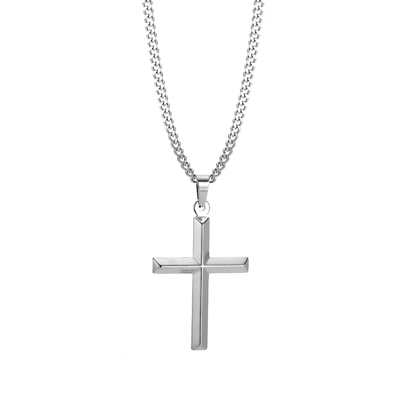 Polished 316 Stainless Steel Faceted Cross Pendant Necklace