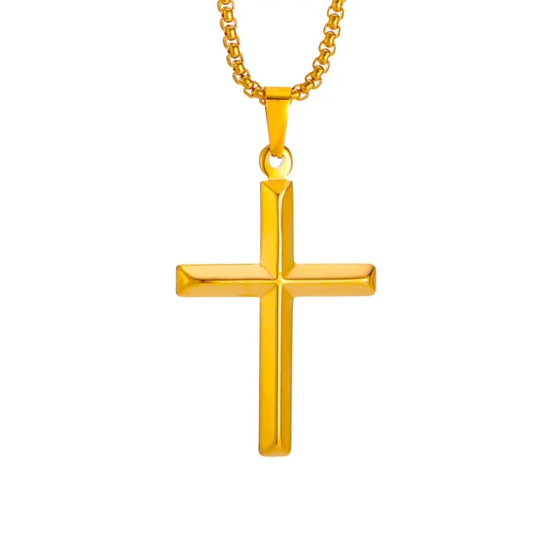 Polished 316 Stainless Steel Faceted Cross Pendant Necklace
