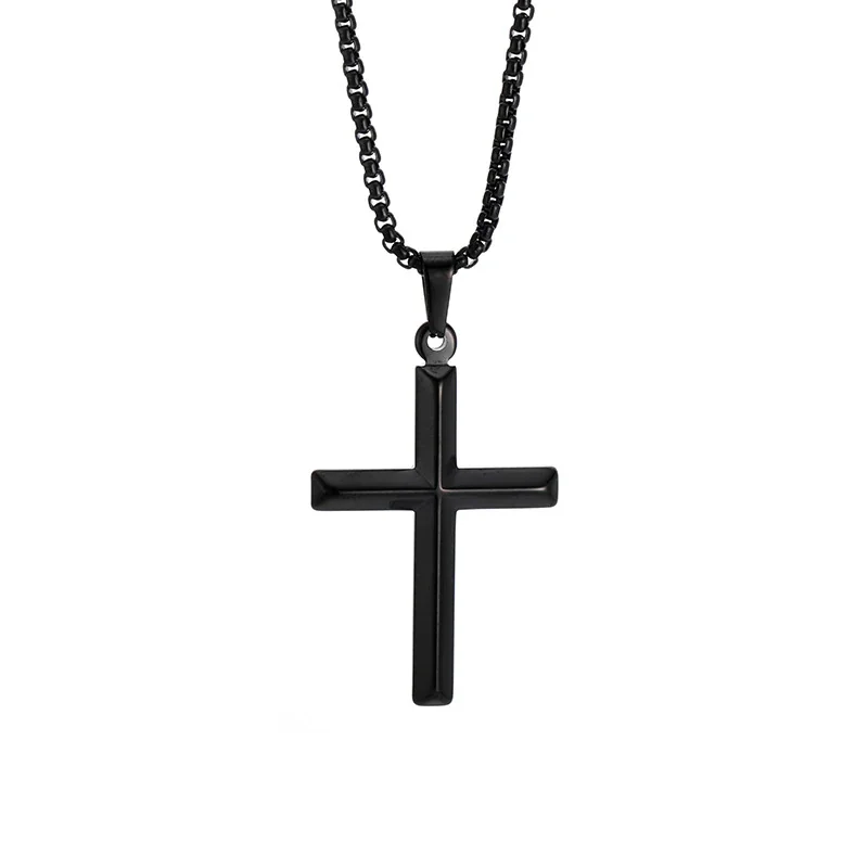 Polished 316 Stainless Steel Faceted Cross Pendant Necklace