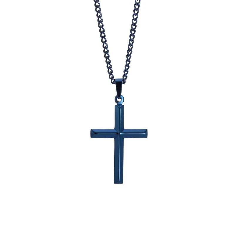Polished 316 Stainless Steel Faceted Cross Pendant Necklace