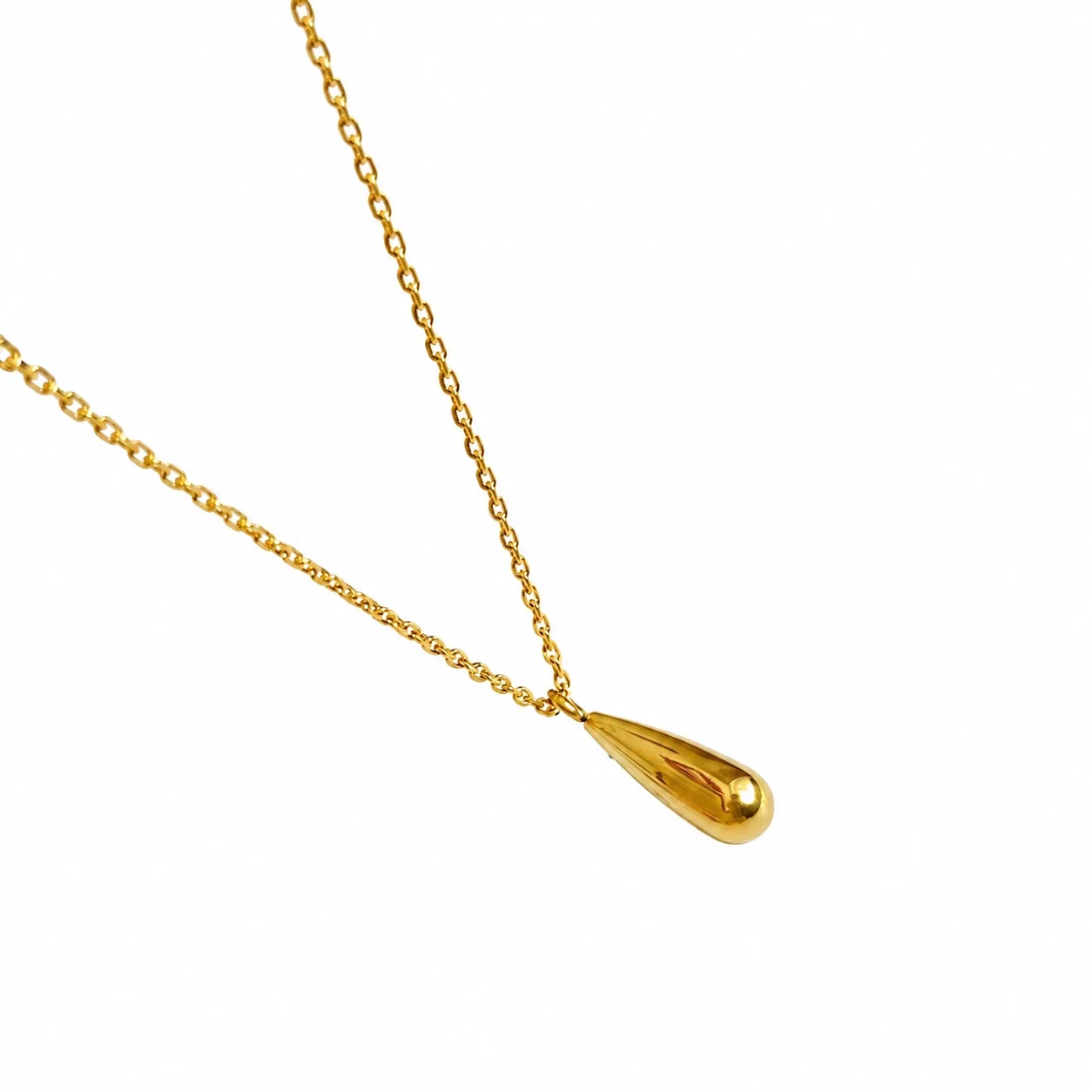 Teardrop Pendant Necklace with Oval-Link Chain in Stainless Steel - Gold