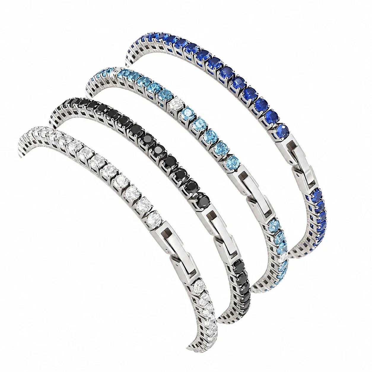 Tennis Bracelet with Round Cubic Zirconia, Stainless Steel