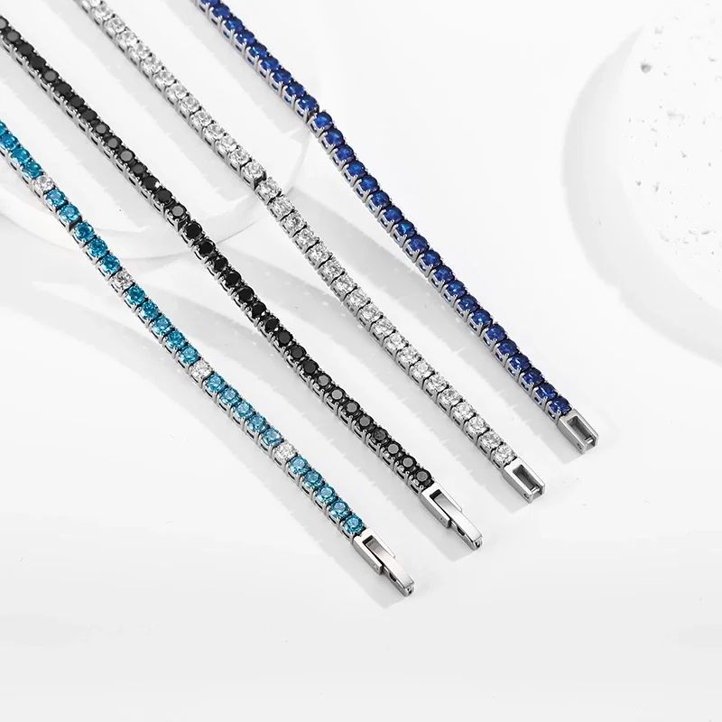 Tennis Bracelet with Round Cubic Zirconia, Stainless Steel