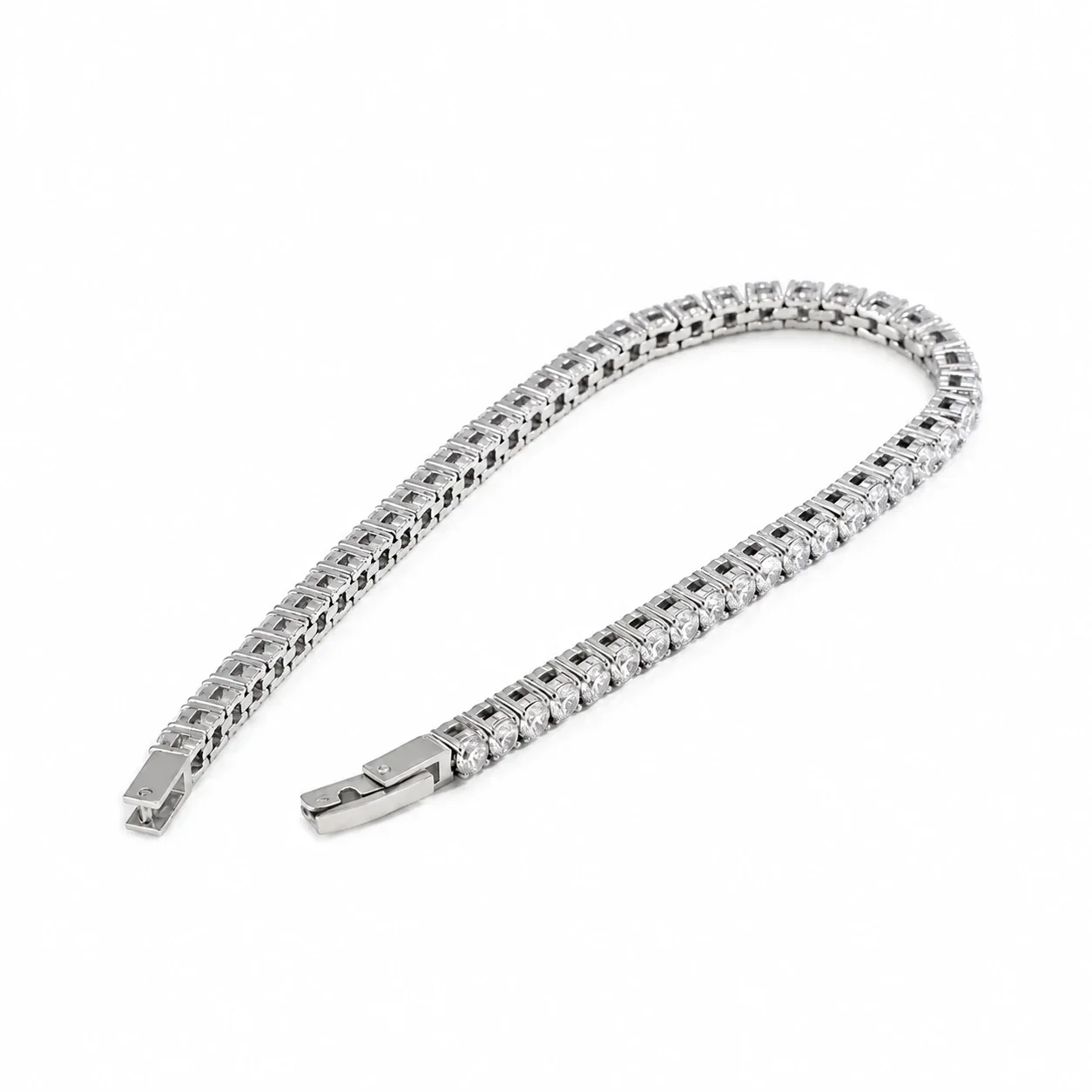Tennis Bracelet with Round Cubic Zirconia, Stainless Steel - Silver White Cubic Zirconia, 3 mm x 18 cm