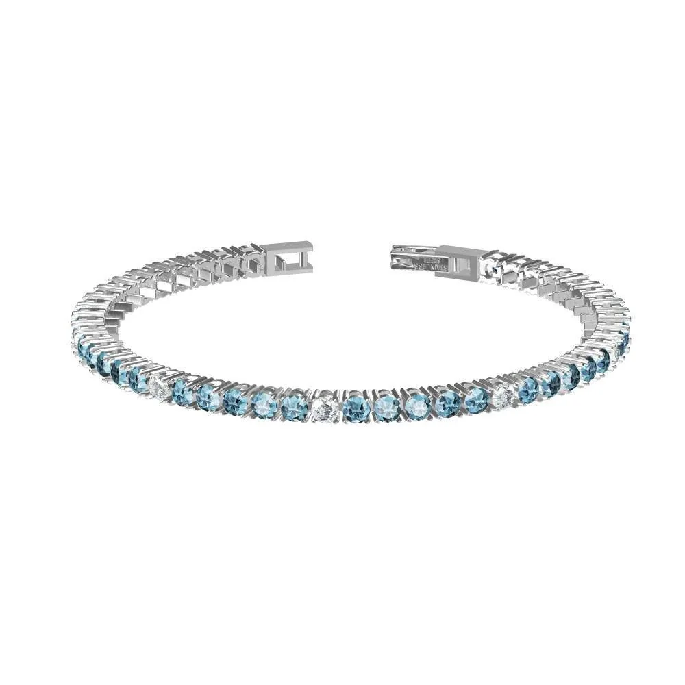 Tennis Bracelet with Round Cubic Zirconia, Stainless Steel - Silver Light Blue and White Cubic Zirconia, 3 mm x 18 cm