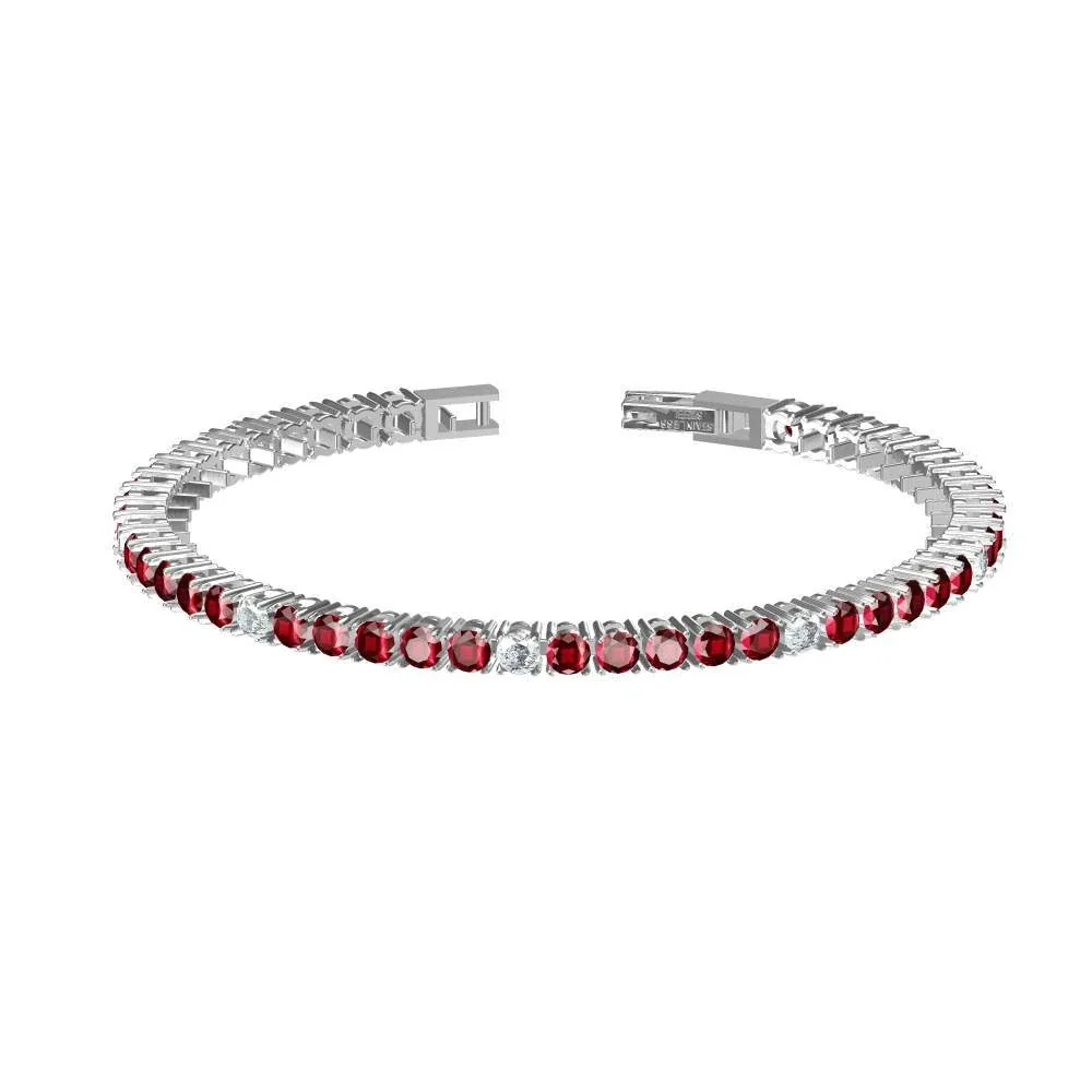 Tennis Bracelet with Round Cubic Zirconia, Stainless Steel - Silver Red and White Cubic Zirconia, 3 mm x 18 cm