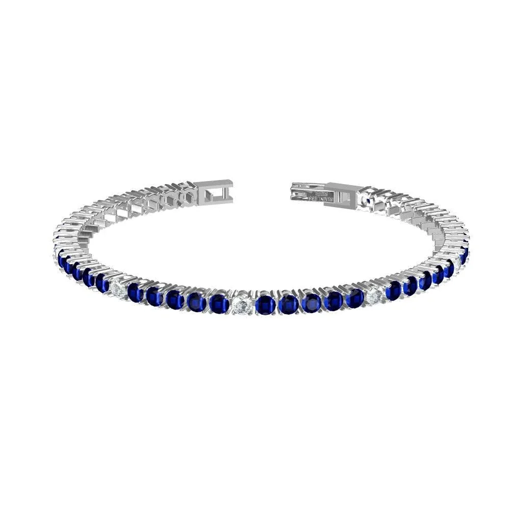 Tennis Bracelet with Round Cubic Zirconia, Stainless Steel - Silver Royal Blue and White Cubic Zirconia, 3 mm x 18 cm