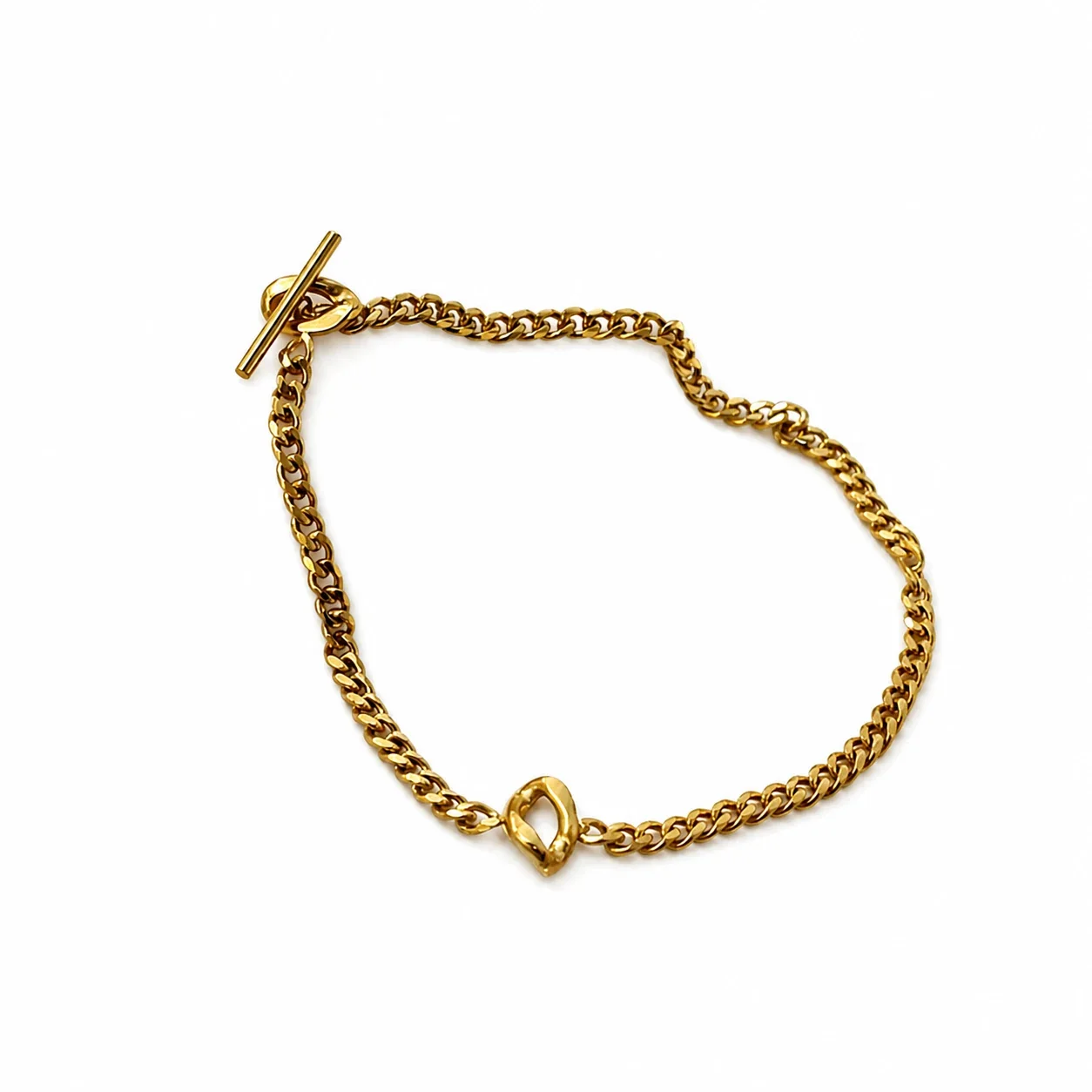 Sculptural Gold-Plated Curb Chain Bracelet with Toggle