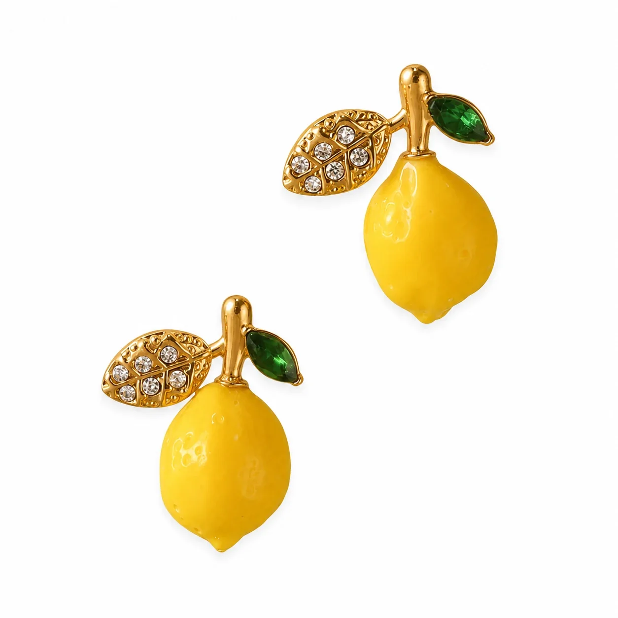 Playful Gold-Plated Lemon Daisy Crystal Drop Earrings