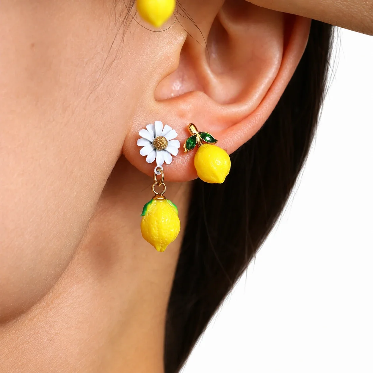 Playful Gold-Plated Lemon Daisy Crystal Drop Earrings