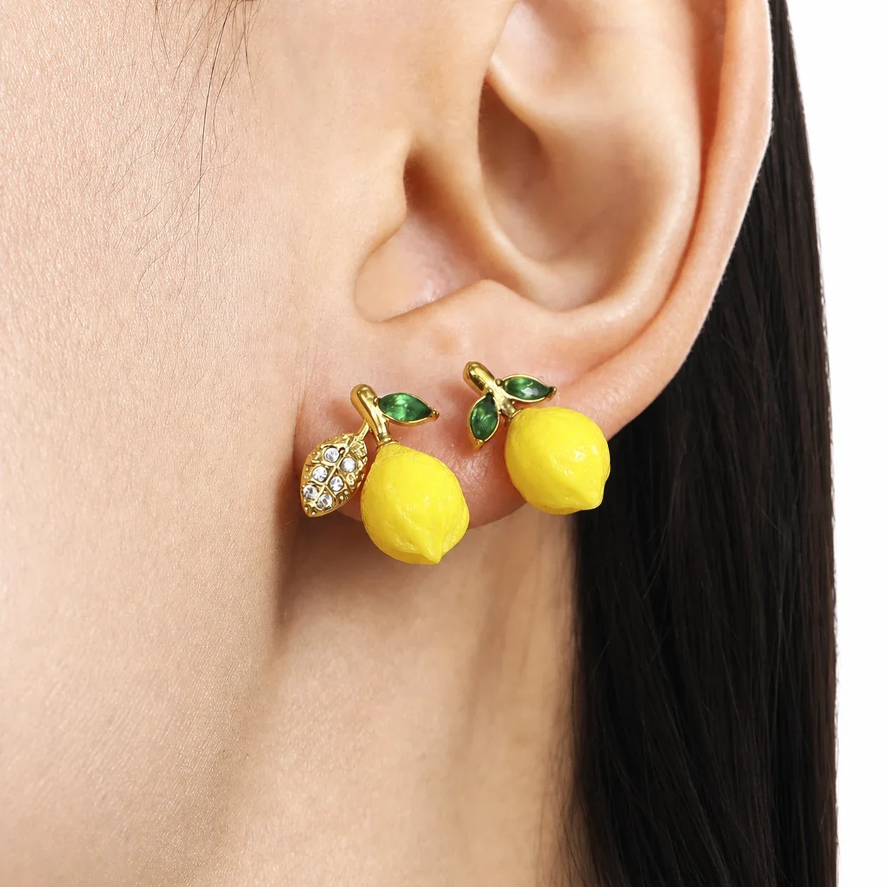 Playful Gold-Plated Lemon Daisy Crystal Drop Earrings