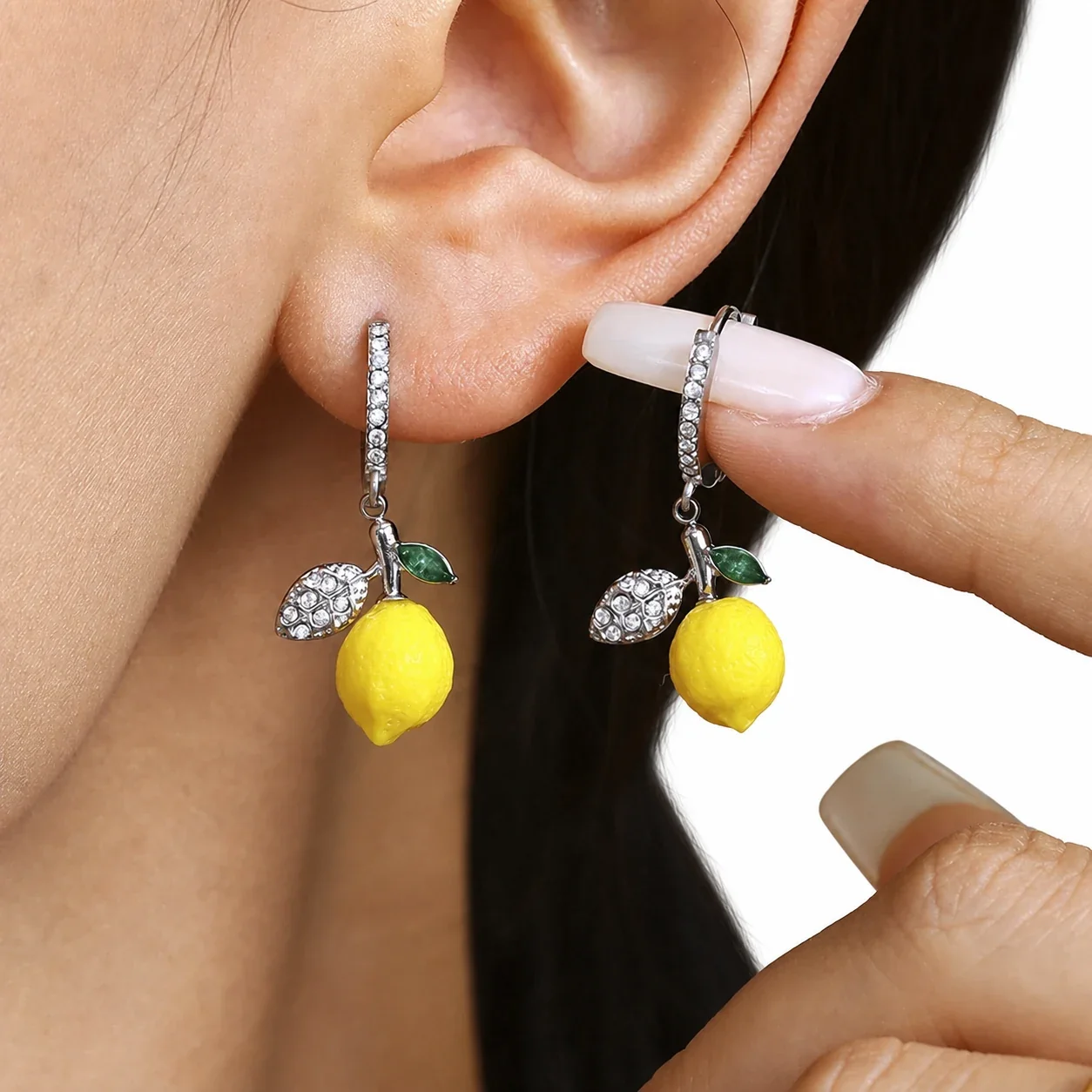 Playful Gold-Plated Lemon Daisy Crystal Drop Earrings